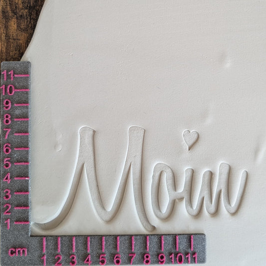 Plaque de tampon - Moin avec écriture cursive en forme de cœur