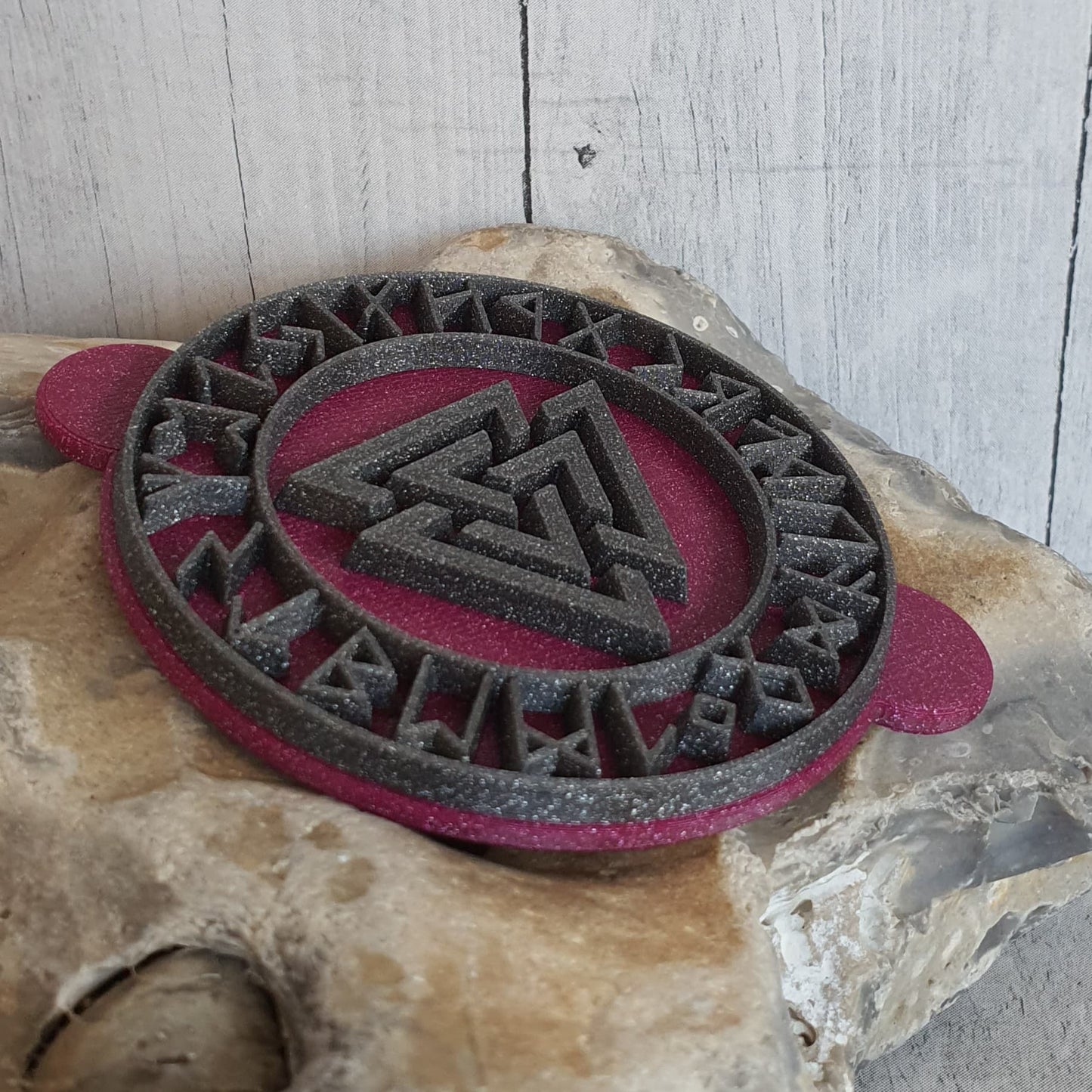 Plaque de timbre Valknut / Noeud d'Odin avec couronne runique