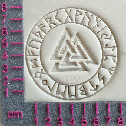 Plaque de timbre Valknut / Noeud d'Odin avec couronne runique